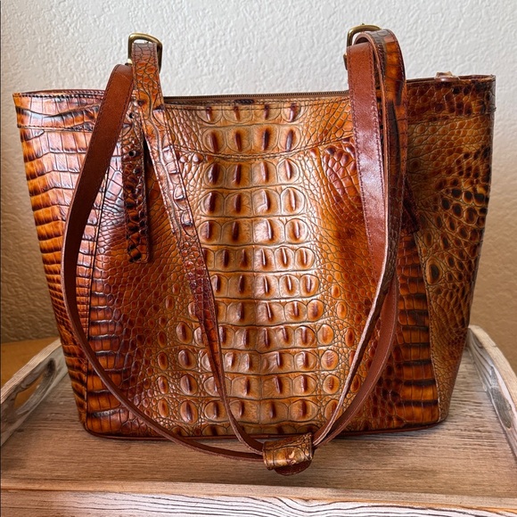 Brahmin Rich Brown Crocodile-Embossed Tote
